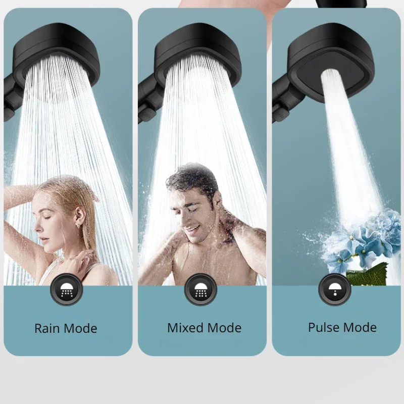 AliExpress High Pressure Shower Head Water Saving 3 Modes Shower Heads Adjustable One-Key Stop Water Massage Sprayer Bathroom Accessories, view 2