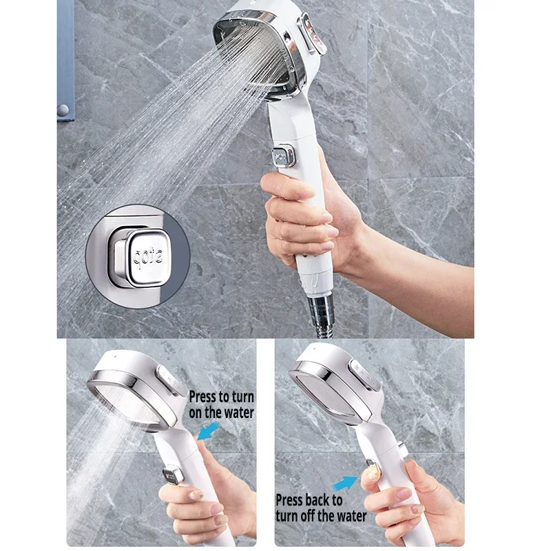 AliExpress High Pressure Shower Head Water Saving 3 Modes Shower Heads Adjustable One-Key Stop Water Massage Sprayer Bathroom Accessories, view 4