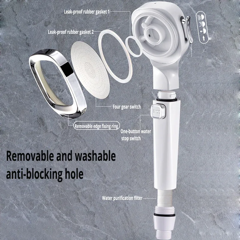 AliExpress High Pressure Shower Head Water Saving 3 Modes Shower Heads Adjustable One-Key Stop Water Massage Sprayer Bathroom Accessories, view 5