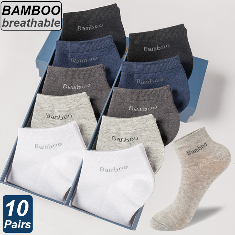 AliExpress High Quality 10Pairs/Lot Men's Bamboo Fiber Socks Short Casual Breatheable Anti-Bacterial Man Ankle Socks New black busines