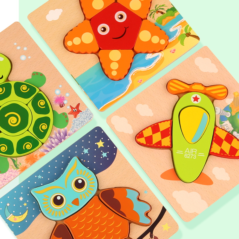 AliExpress High Quality 3D Wooden Puzzle Baby Cartoon Animal Traffic Jigsaw Early Learning Cognition Game Puzzle Toys for Children, view 2