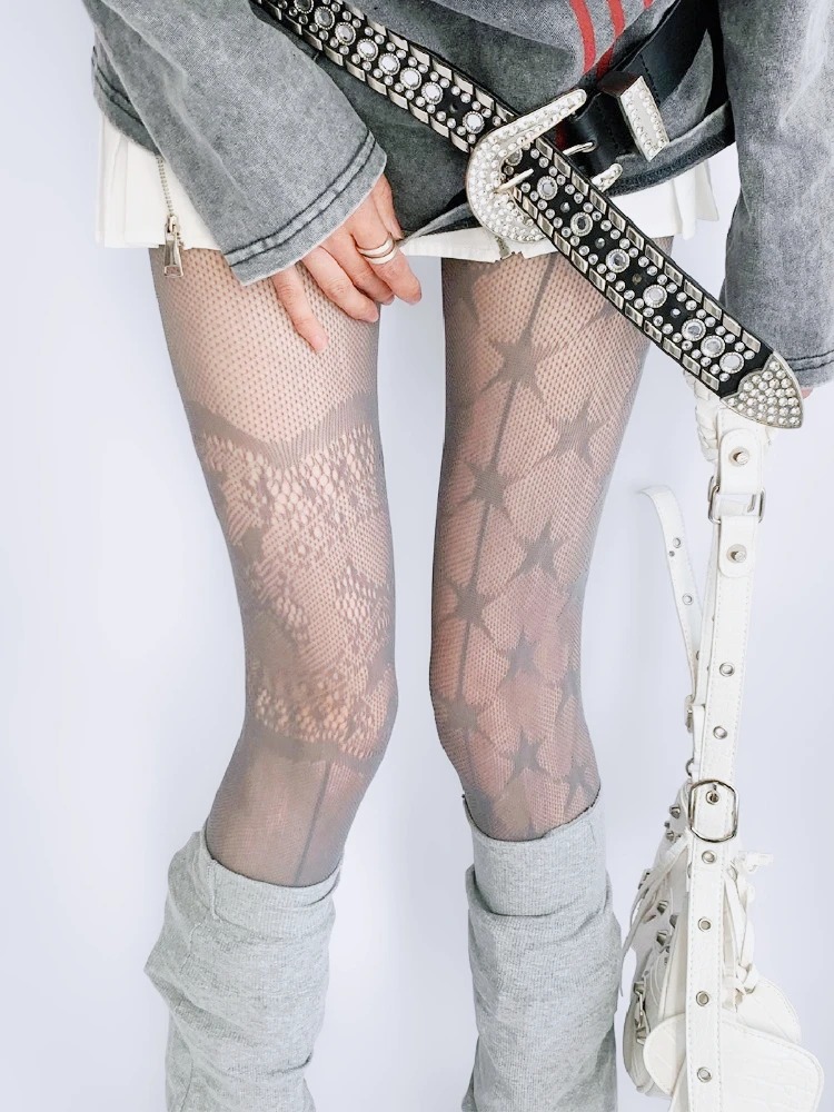 AliExpress High Street New Designer Socks Punk Gothic Nylon Sexy Fishnet Stockings Mesh Hollowed Out Tights Women AB-style Stars Pantyhose, view 5