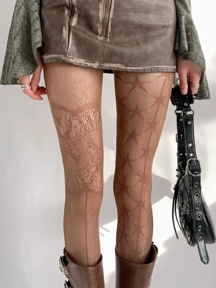 AliExpress High Street New Designer Socks Punk Gothic Nylon Sexy Fishnet Stockings Mesh Hollowed Out Tights Women AB-style Stars Pantyhose, view 6