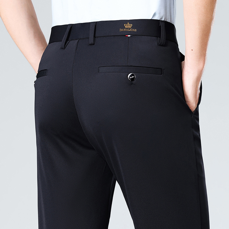 AliExpress High-stretch fabric men's business trousers suitable for all seasons, featuring an elastic waistband and classic office/work for