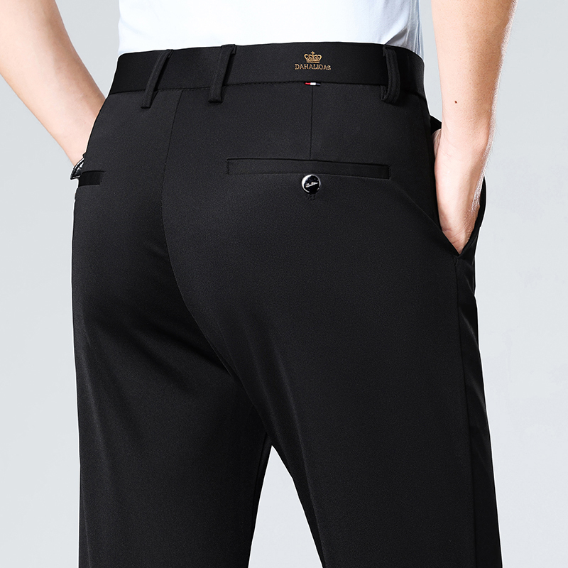 AliExpress High-stretch fabric men's business trousers suitable for all seasons, featuring an elastic waistband and classic office/work for, view 2