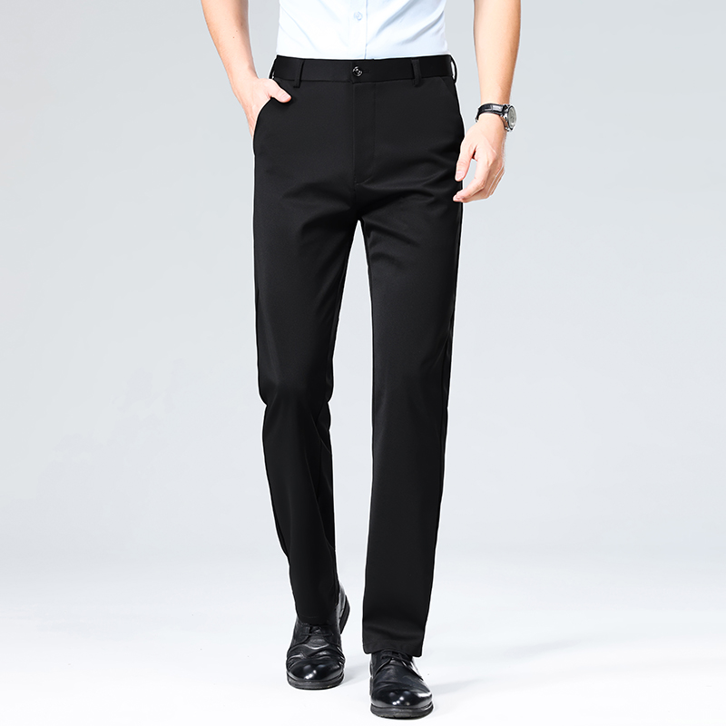 AliExpress High-stretch fabric men's business trousers suitable for all seasons, featuring an elastic waistband and classic office/work for, view 4