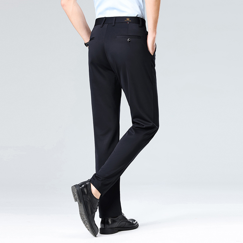 AliExpress High-stretch fabric men's business trousers suitable for all seasons, featuring an elastic waistband and classic office/work for, view 5
