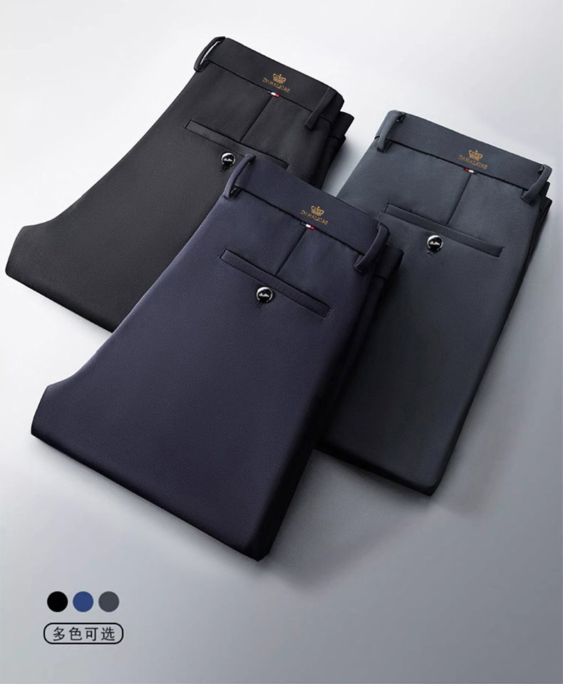 AliExpress High-stretch fabric men's business trousers suitable for all seasons, featuring an elastic waistband and classic office/work for, view 6