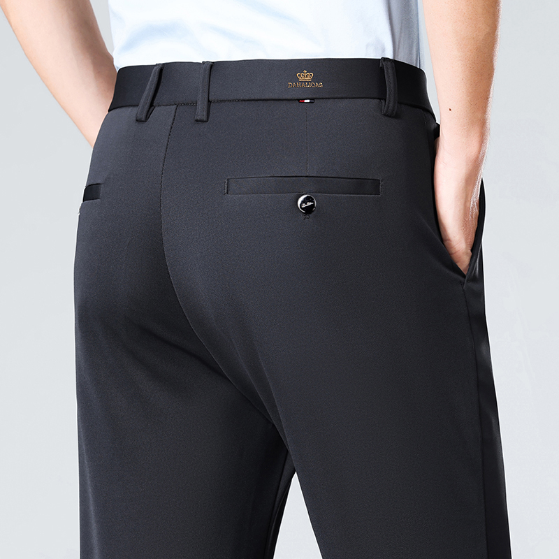 AliExpress High-stretch fabric men's business trousers suitable for all seasons, featuring an elastic waistband and classic office/work for, view 3
