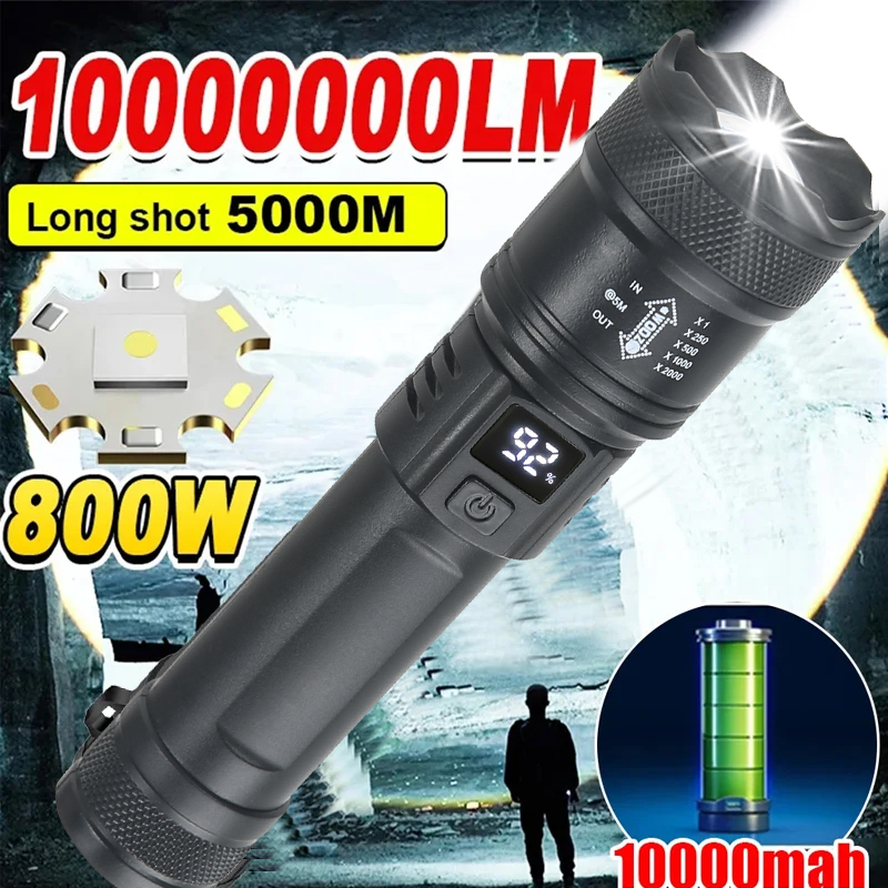 AliExpress High Strong Power Led Flashlights 2000LM Tactical Torch with Display Light USB Charging Camping Fishing Emergency Zoom Lantern