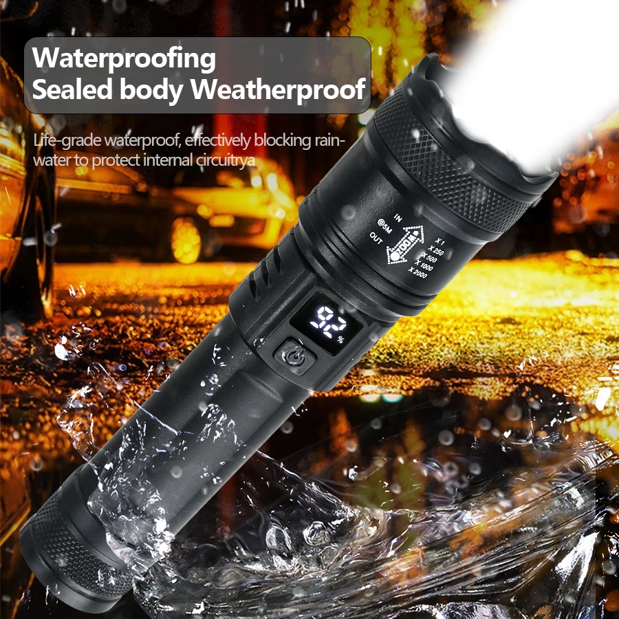 AliExpress High Strong Power Led Flashlights 2000LM Tactical Torch with Display Light USB Charging Camping Fishing Emergency Zoom Lantern, view 3