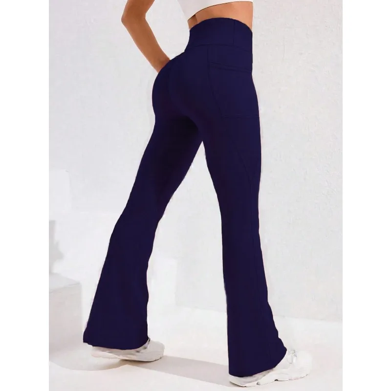 AliExpress High Waist Flare Leg Yoga Pants Women with Pocket Butt Liftting Running Tights Wide Leg Pants Gym Outdoor Trainning Leggings, view 2