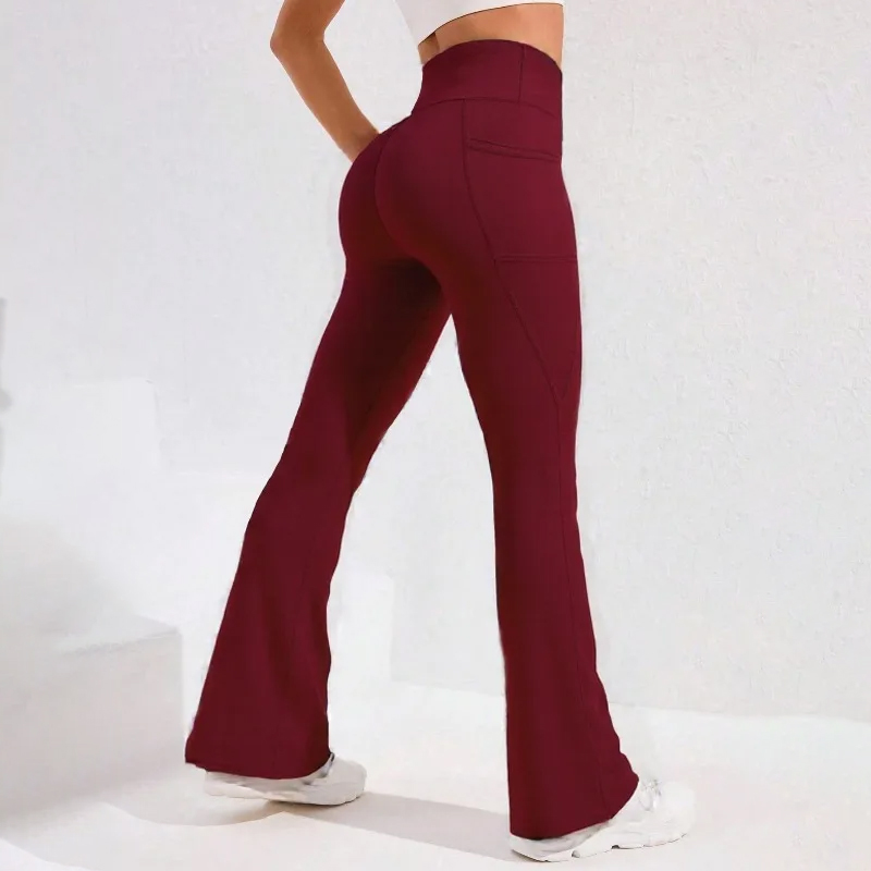 AliExpress High Waist Flare Leg Yoga Pants Women with Pocket Butt Liftting Running Tights Wide Leg Pants Gym Outdoor Trainning Leggings, view 3