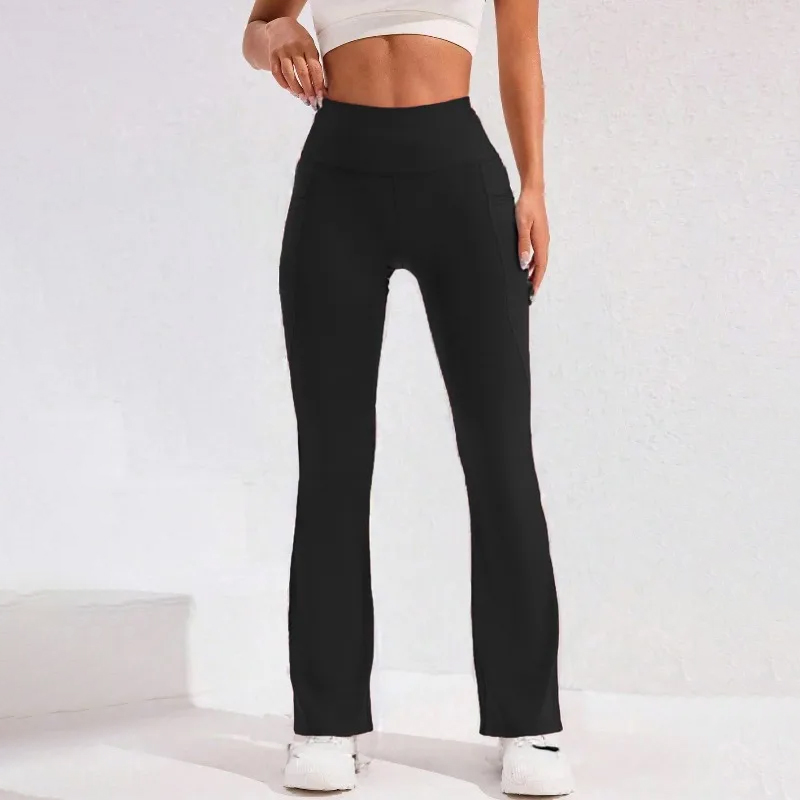 AliExpress High Waist Flare Leg Yoga Pants Women with Pocket Butt Liftting Running Tights Wide Leg Pants Gym Outdoor Trainning Leggings, view 4