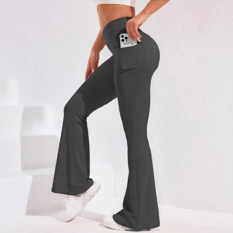 AliExpress High Waist Flare Leg Yoga Pants Women with Pocket Butt Liftting Running Tights Wide Leg Pants Gym Outdoor Trainning Leggings, view 5