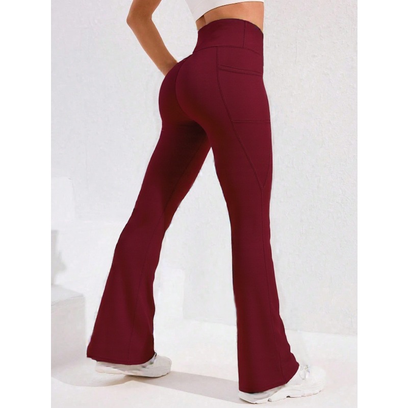 AliExpress High Waist Flare Leg Yoga Pants Women with Pocket Push Up Butt Running Tights Wide Leg Pants Gym Outdoor Cycling Leggings, view 2
