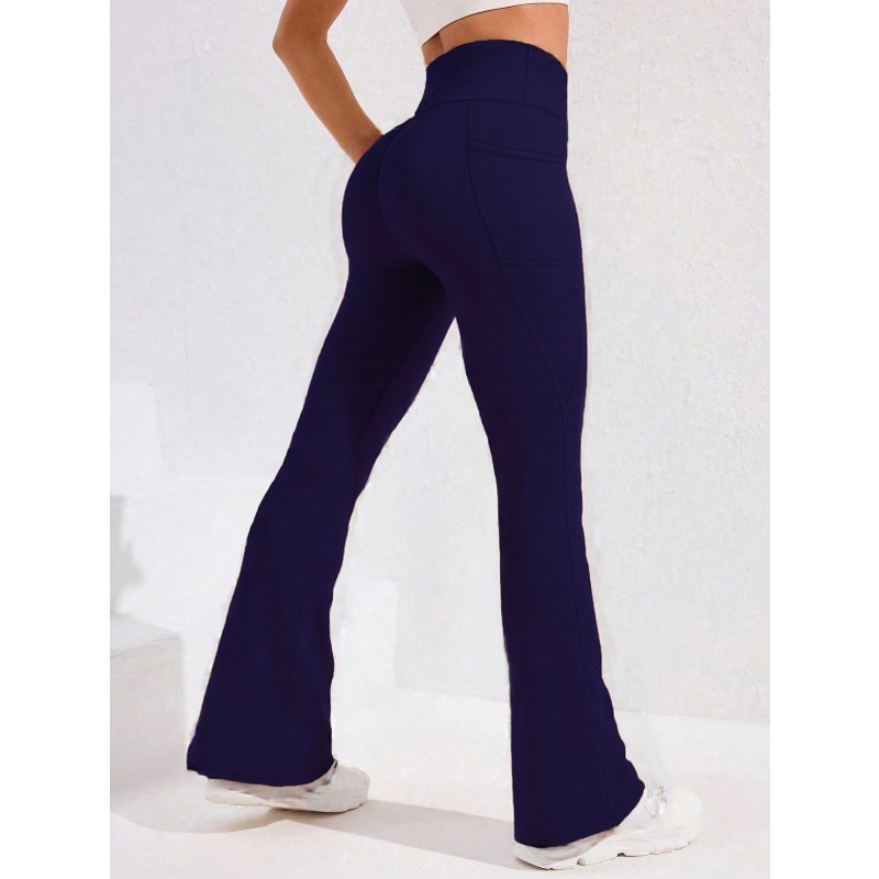 AliExpress High Waist Flare Leg Yoga Pants Women with Pocket Push Up Butt Running Tights Wide Leg Pants Gym Outdoor Cycling Leggings, view 3