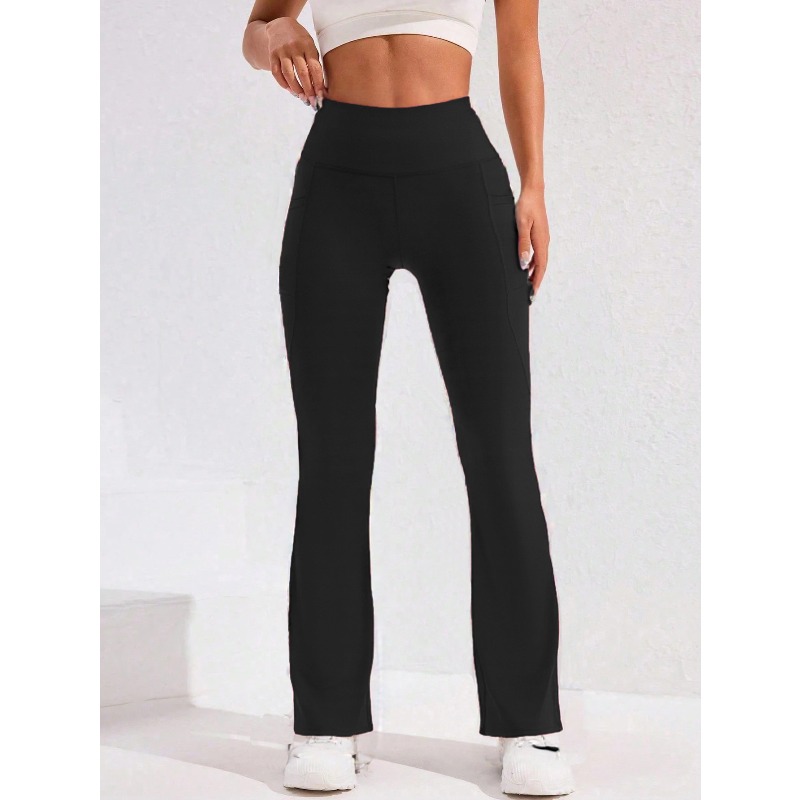 AliExpress High Waist Flare Leg Yoga Pants Women with Pocket Push Up Butt Running Tights Wide Leg Pants Gym Outdoor Cycling Leggings, view 4