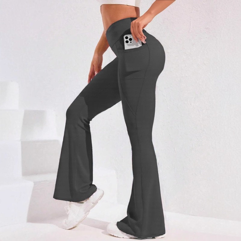 AliExpress High Waist Flare Leg Yoga Pants Women with Pocket Push Up Butt Running Tights Wide Leg Pants Gym Outdoor Cycling Leggings, view 6