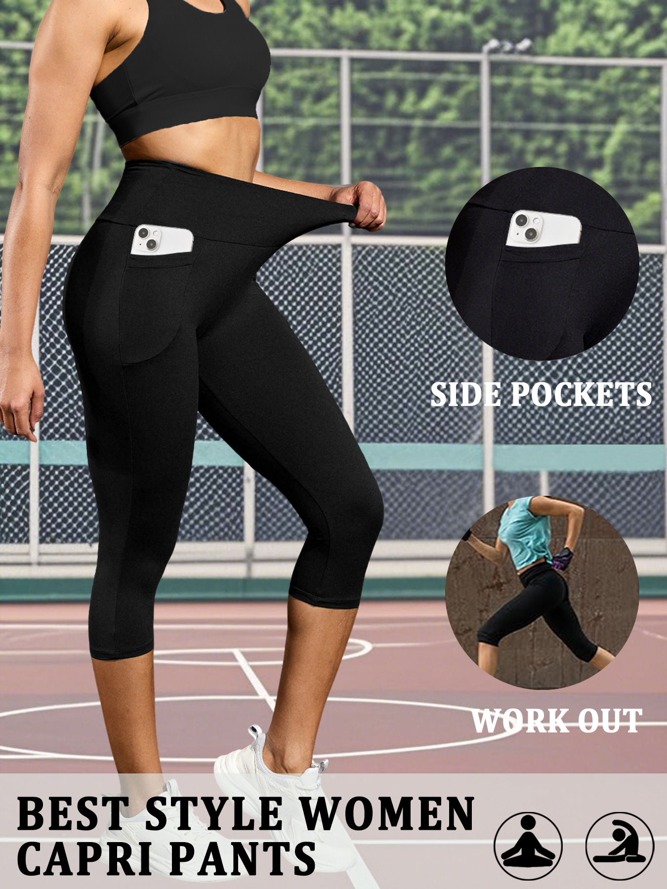 AliExpress High Waisted Capri Pants for Women with Pockets Tummy Control No See Through Workout Running Yoga Athletic Push Up Gym Leggings
