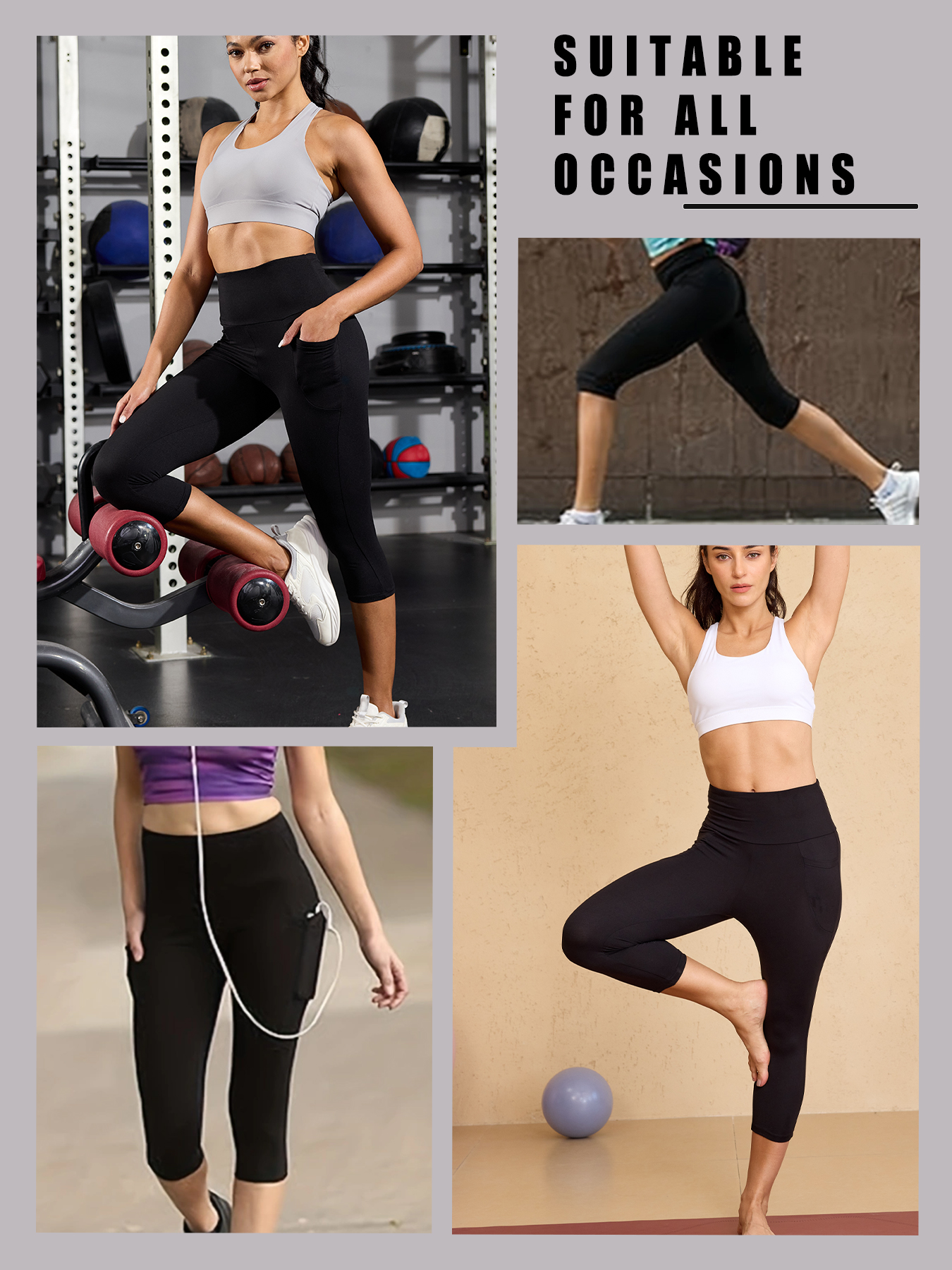 AliExpress High Waisted Capri Pants for Women with Pockets Tummy Control No See Through Workout Running Yoga Athletic Push Up Gym Leggings, view 4