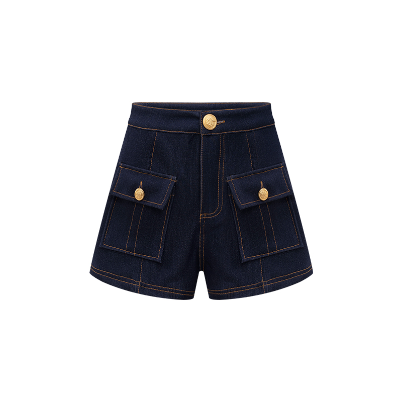 AliExpress High-waisted denim shorts Y2k American dark blue women's 2026 spring and summer fashion hip-hop goth casual slim shorts, view 4