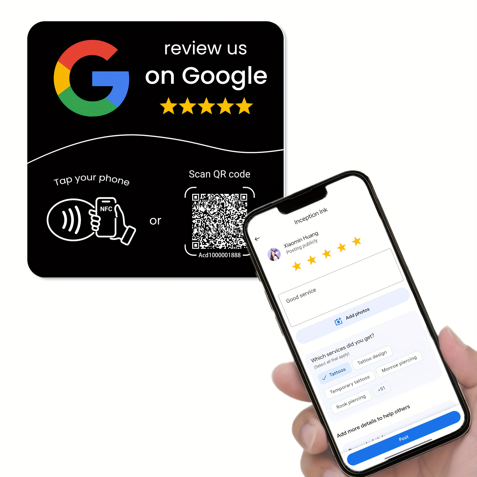 AliExpress Hilo Programmable NFC 215 Square for Google Review Card NFC Station Table 13.56Mhz QR Code Editable Standing Card, view 4