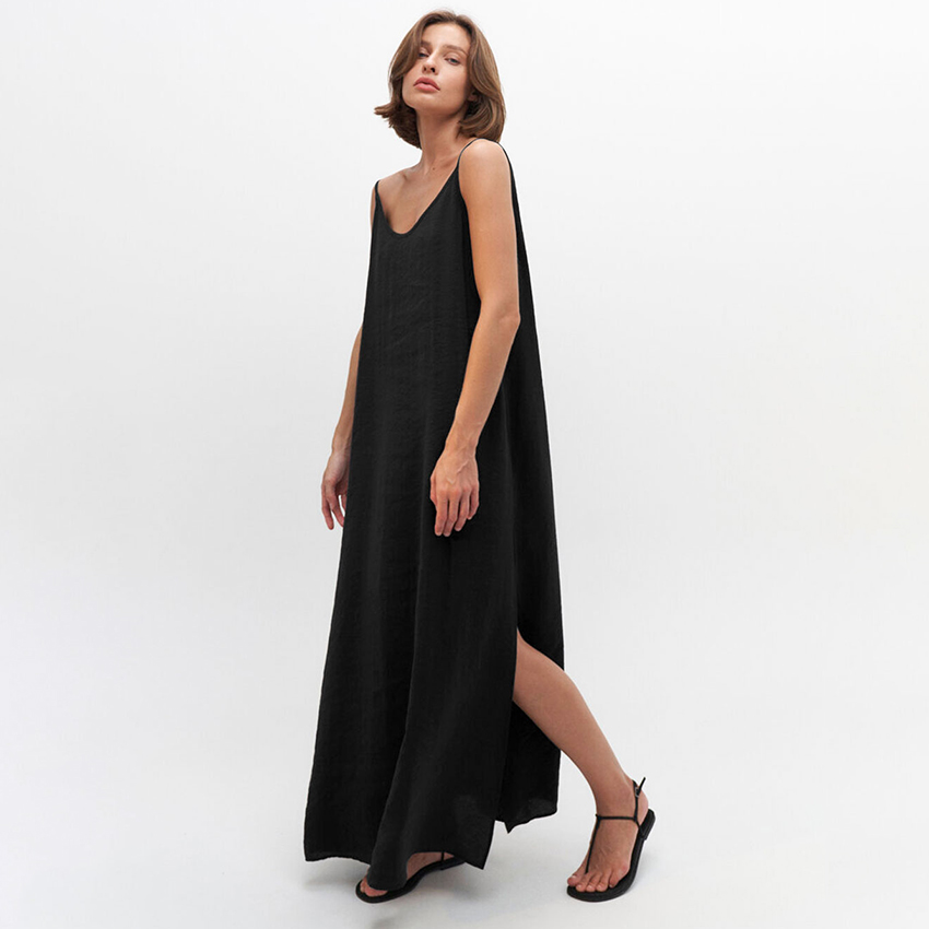 AliExpress HiLoc Loose Sleeveless V-Neck Long Summer Dress, view 5
