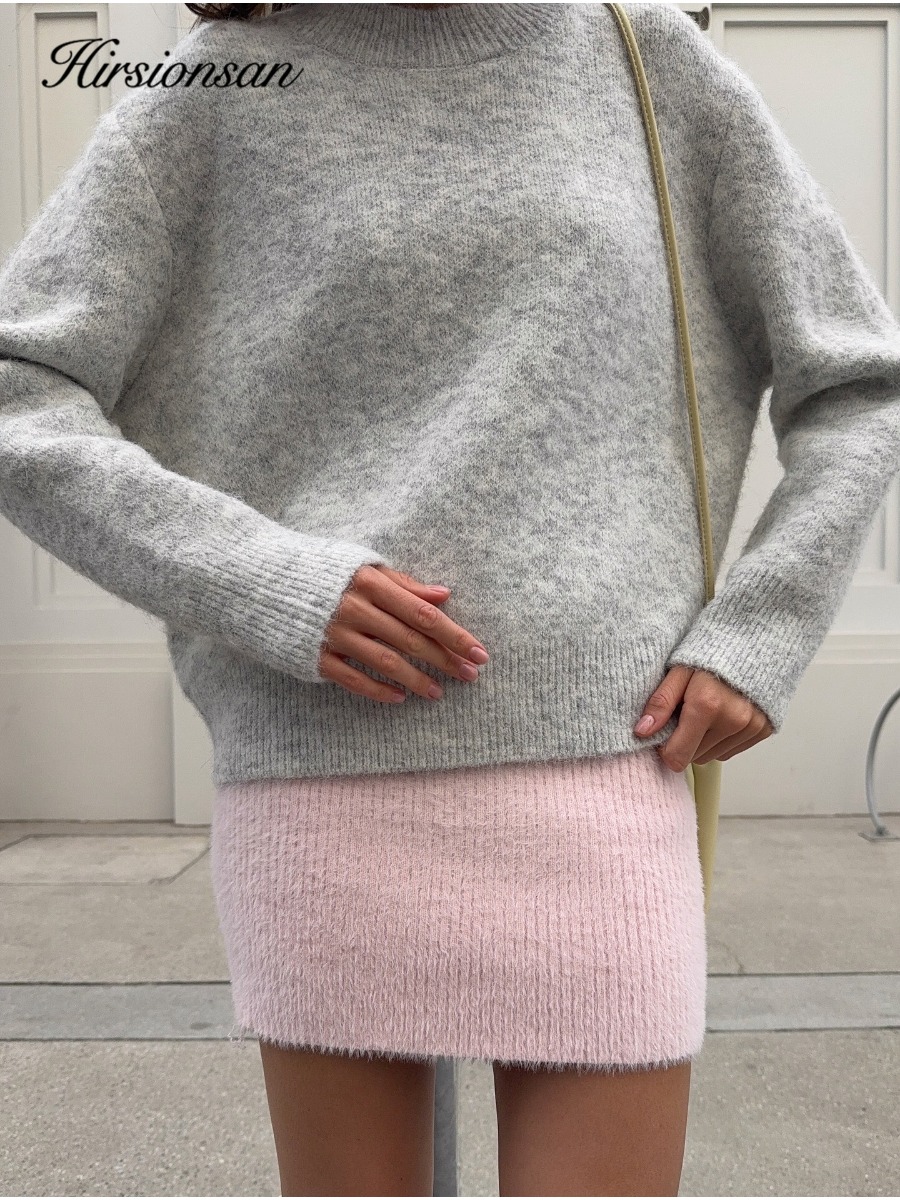 AliExpress Hirsionsan Basic O Neck Basic Sleeve Sweater Women 2025 Oversized Short Knitted Wool Pullover Female Casual Thick Warm Soft Tops