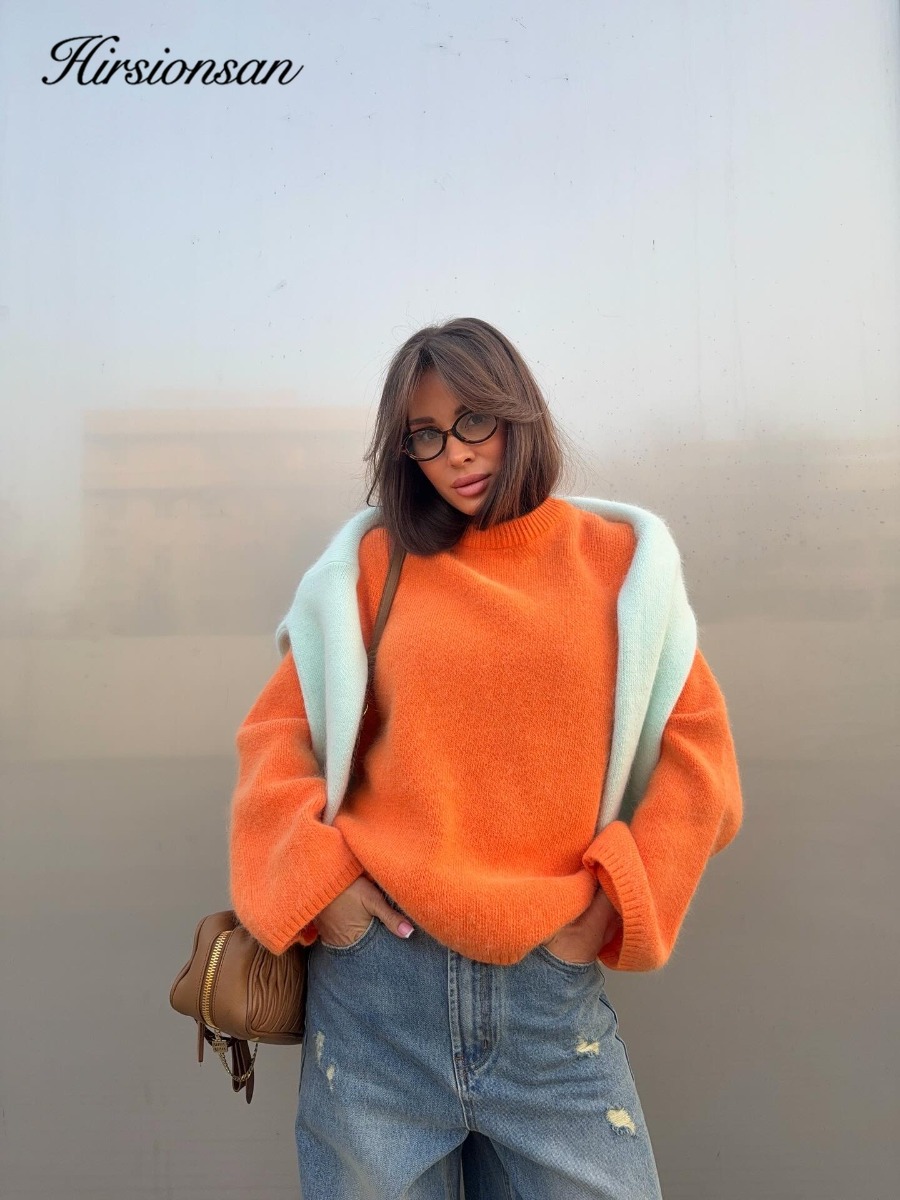 AliExpress Hirsionsan Basic Regular Knitted Soft Sweater Women 2026 New Winter Loose Solid Ladies Pullovers Warm Casual Knitwear Jumper, view 3