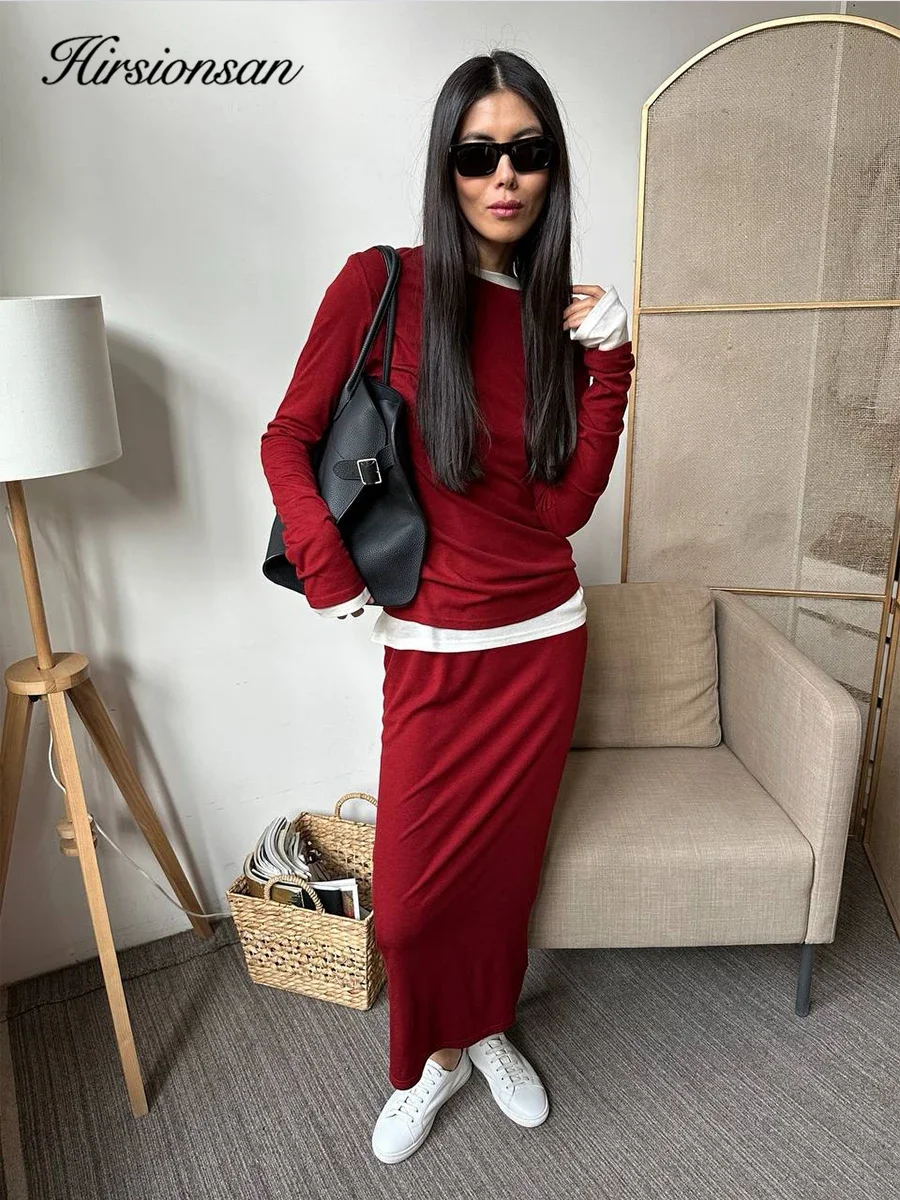 AliExpress Hirsionsan Modal Soft Loose Sets Women 2026 Casual Two Pieces Long Sleeve T Shirts and High Waist Dresses Outfits Tracksuit