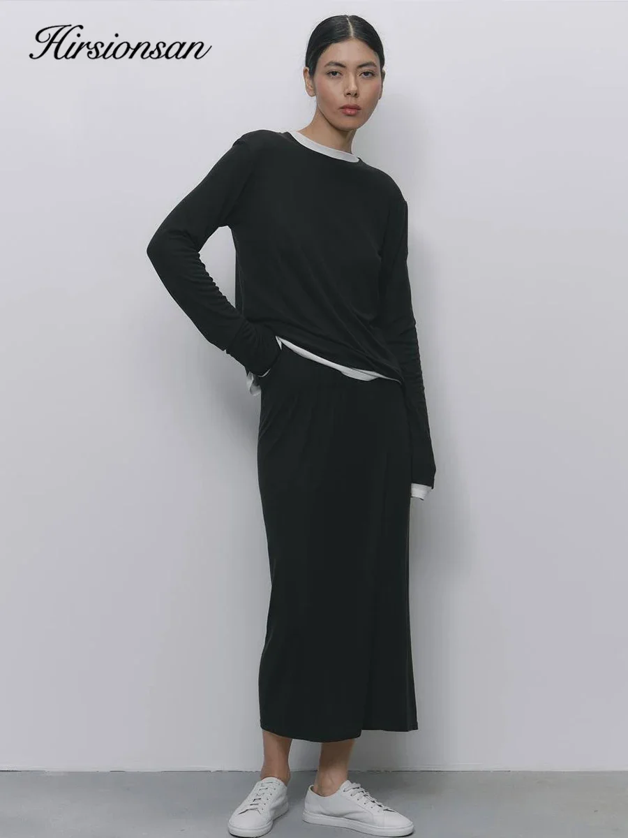 AliExpress Hirsionsan Modal Soft Loose Sets Women 2026 Casual Two Pieces Long Sleeve T Shirts and High Waist Dresses Outfits Tracksuit, view 6