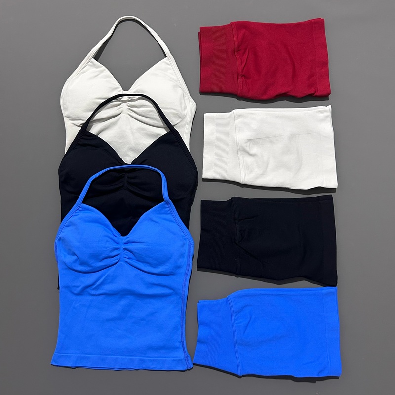 AliExpress HISTELLO 2 Pieces Sports Set Women Yoga Longline Strap Top Scrunch Seamless Shorts Sport Gym Set Sportswear Workout Fitness Set