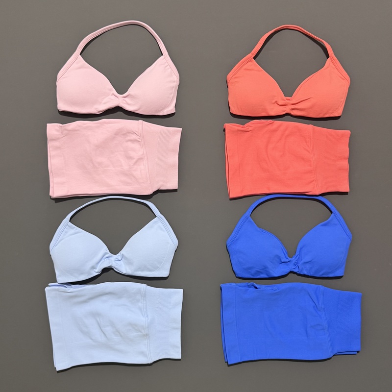 AliExpress HISTELLO Gym Set 2 Piece Women Strappy Yoga Bra Top Workout Scrunch Shorts Sports Suit Fitness Clothes Seamless Yoga Set, view 3