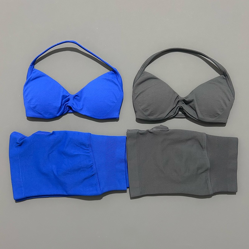 AliExpress HISTELLO Gym Set 2 Piece Women Strappy Yoga Bra Top Workout Scrunch Shorts Sports Suit Fitness Clothes Seamless Yoga Set, view 4