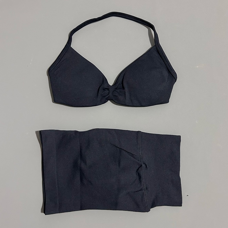 AliExpress HISTELLO Gym Set 2 Piece Women Strappy Yoga Bra Top Workout Scrunch Shorts Sports Suit Fitness Clothes Seamless Yoga Set, view 5