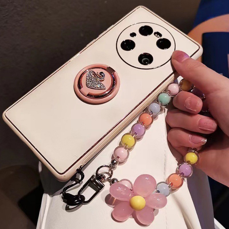 AliExpress Homefish Ins Kawaii Flower Beaded Phone Wrist Lanyard Macaron Round Bead Anti-lost Keychain Short Mobile Phone Pendant, view 5