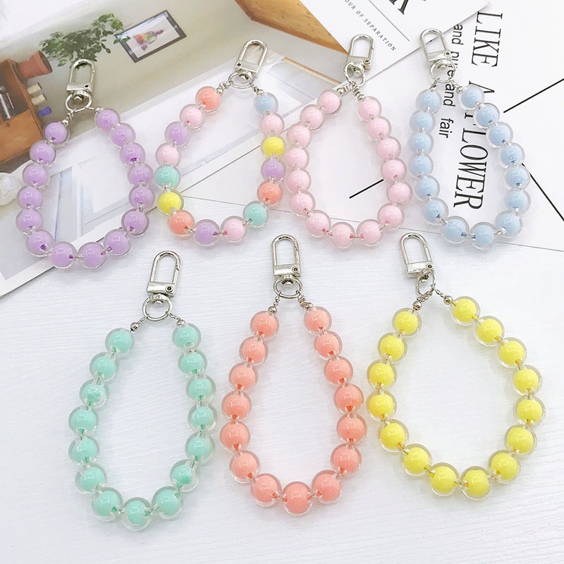 AliExpress Homefish Ins Kawaii Flower Beaded Phone Wrist Lanyard Macaron Round Bead Anti-lost Keychain Short Mobile Phone Pendant, view 6