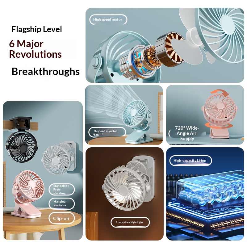 AliExpress HOMEFISH Portable Rechargeable Clip Fan 720° Rotatable Hanging Fan with Night Light Air Cooler for Outdoor Camping Ventilador, view 3