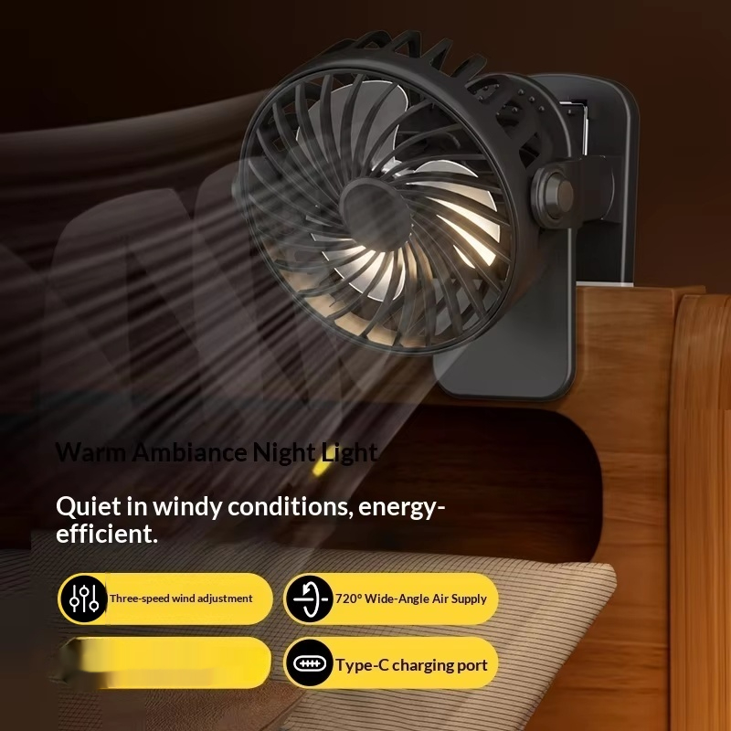 AliExpress HOMEFISH Portable Rechargeable Clip Fan 720° Rotatable Hanging Fan with Night Light Air Cooler for Outdoor Camping Ventilador, view 6