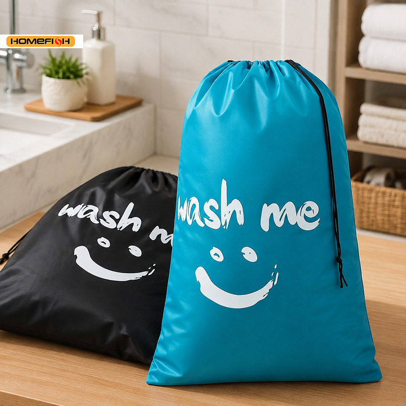 AliExpress HOMEFISH Smiley Print Drawstring Laundry Bag, view 2