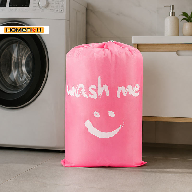 AliExpress HOMEFISH Smiley Print Drawstring Laundry Bag, view 5