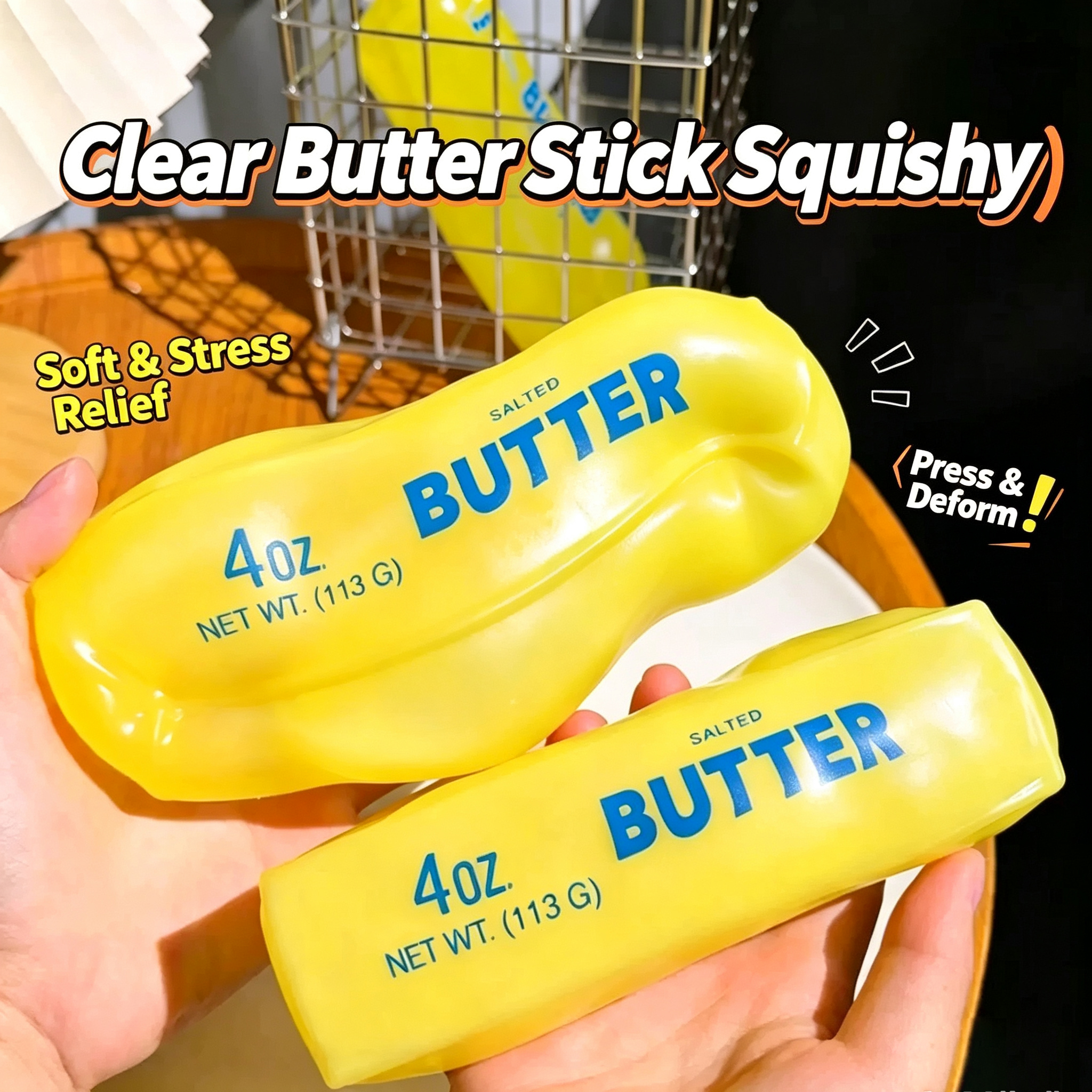 AliExpress hot Moldable Butter Stick Squishy Toy Vaseline Filled Stress Relief Butter Cheese Bar Squeeze Fidget Toy Decompression Vent Toy, view 3
