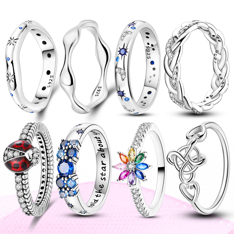 AliExpress 925 Silver Celtic Knot and Starry Flower Ring Set