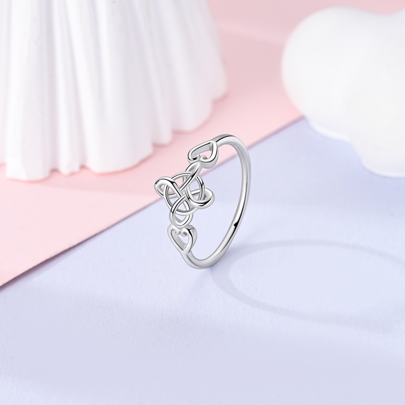 AliExpress 925 Silver Celtic Knot and Starry Flower Ring Set, view 3