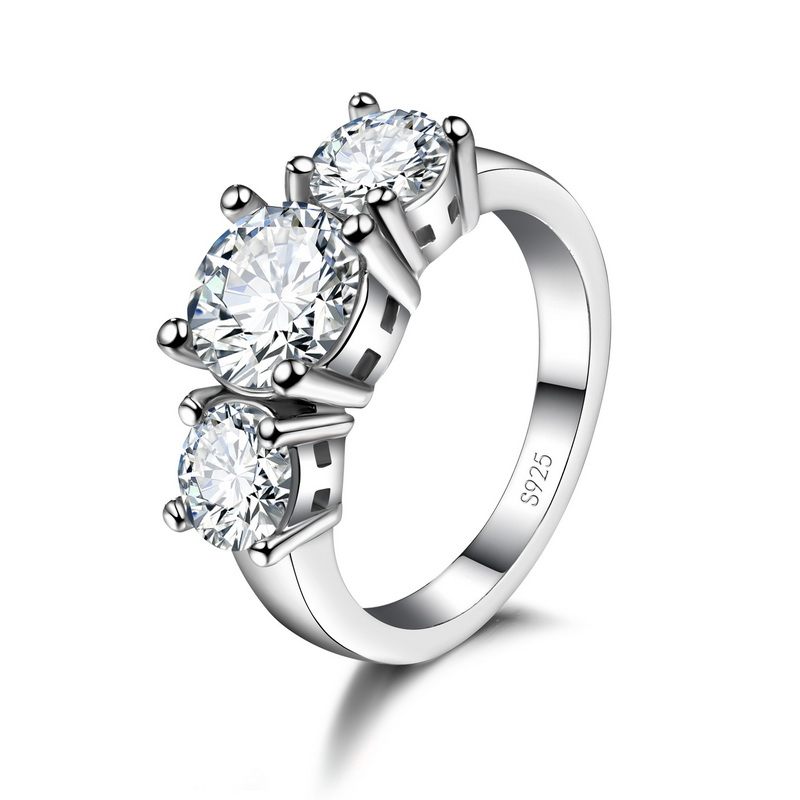 AliExpress 925 Silver-Color Three-Stone CZ Band Ring