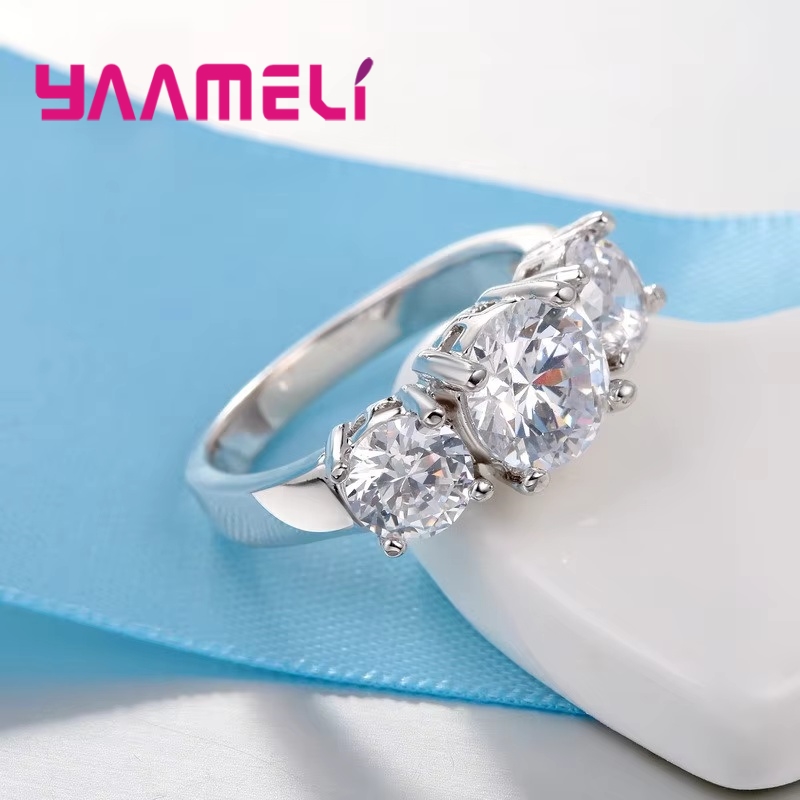 AliExpress 925 Silver-Color Three-Stone CZ Band Ring, view 2