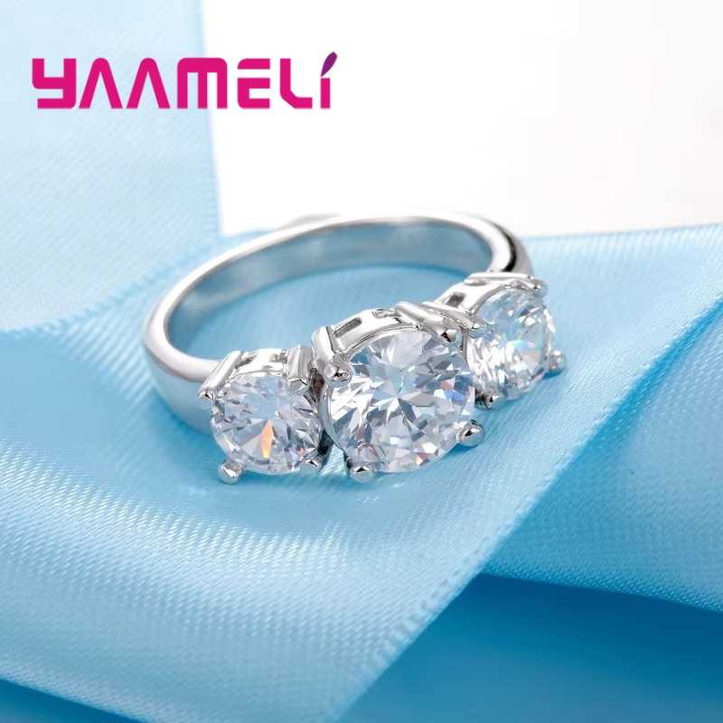 AliExpress 925 Silver-Color Three-Stone CZ Band Ring, view 3