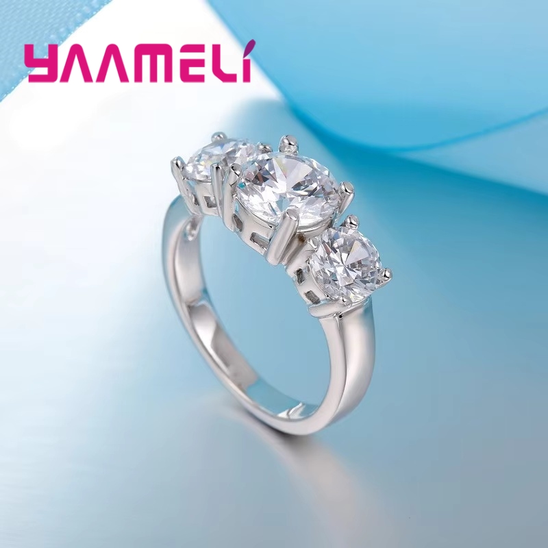 AliExpress 925 Silver-Color Three-Stone CZ Band Ring, view 4