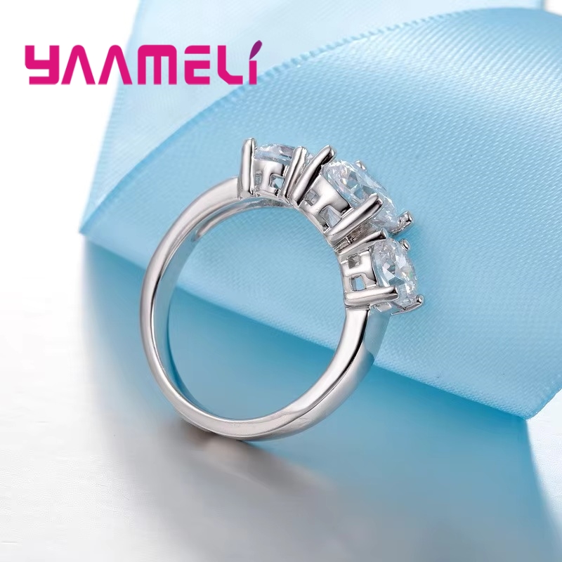 AliExpress 925 Silver-Color Three-Stone CZ Band Ring, view 5